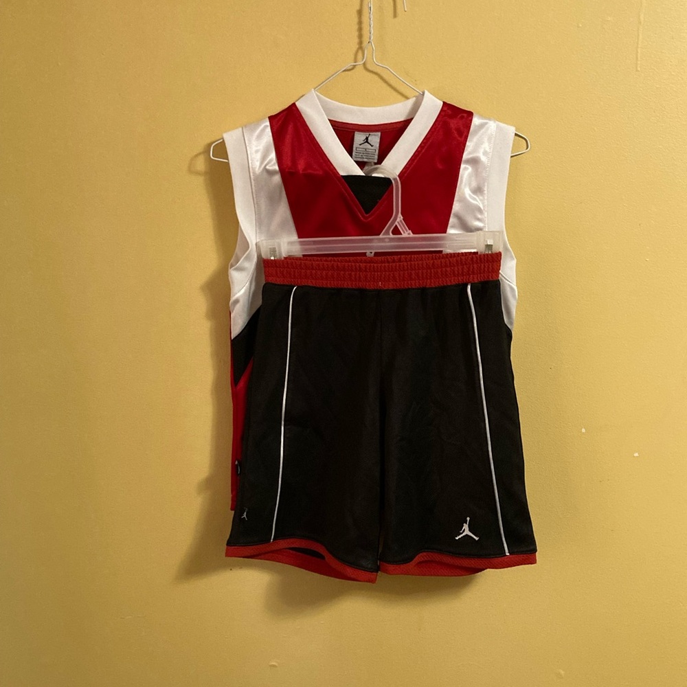 Jordan Red, Black, and White Basketball Jersey Set for Boys